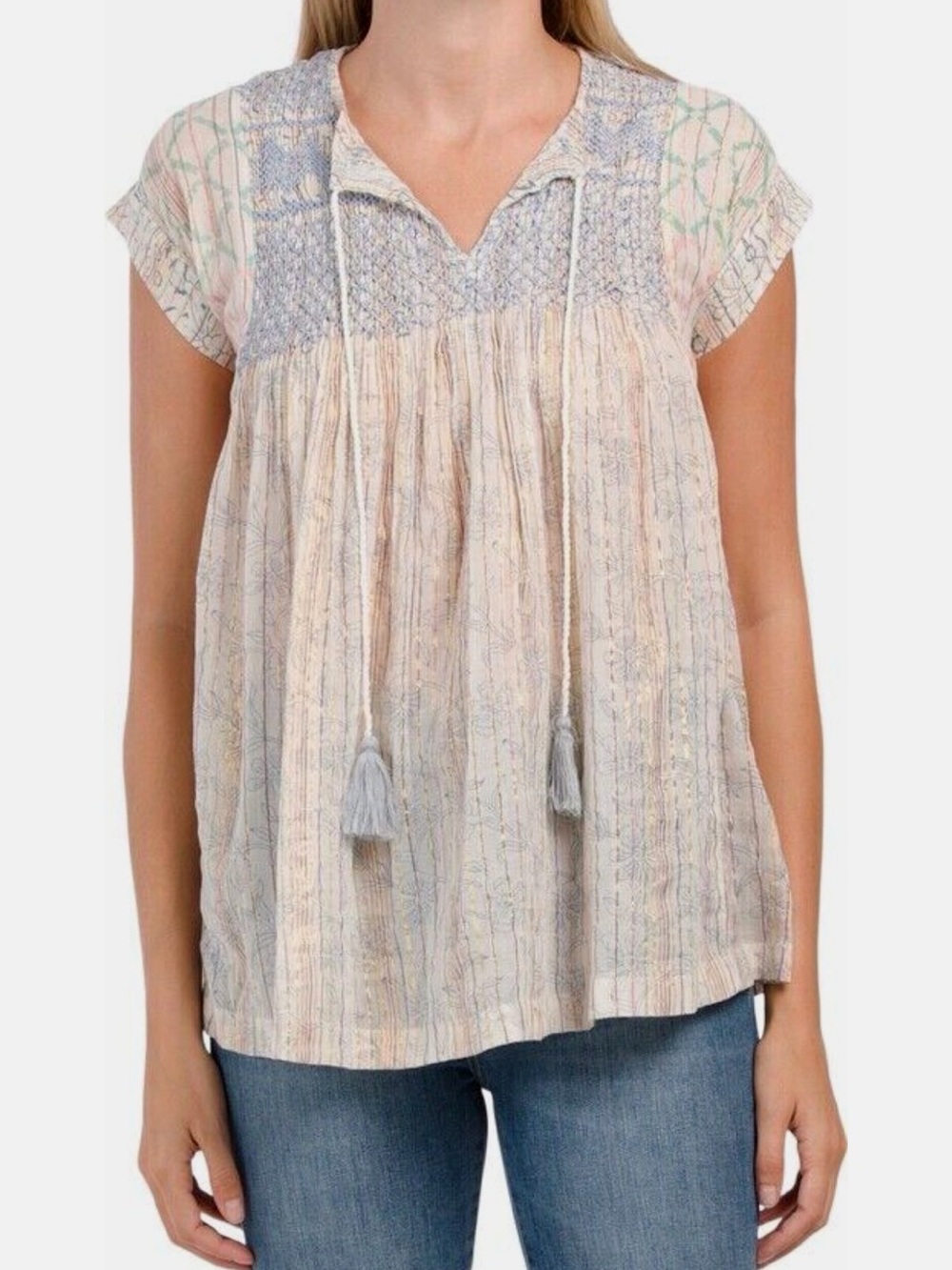 RACHEL Rachel Roy Boho Embroidered Tassel Peasant Blouse Top | Size S | NWOT